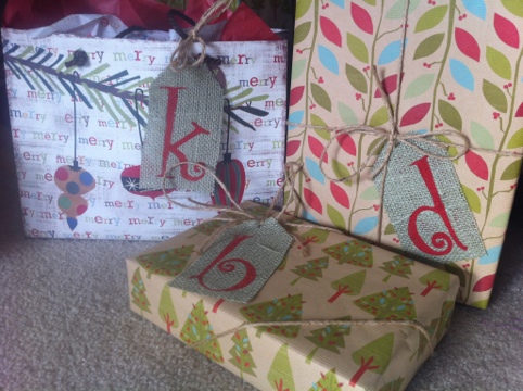 Christmas gifts with burlap gift tags